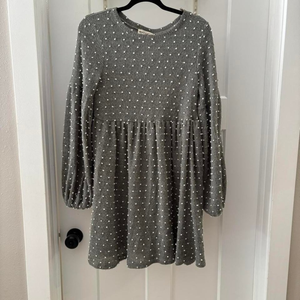 New In Boutique Small Green and white polka dot mini long puff sleeve mini dress
